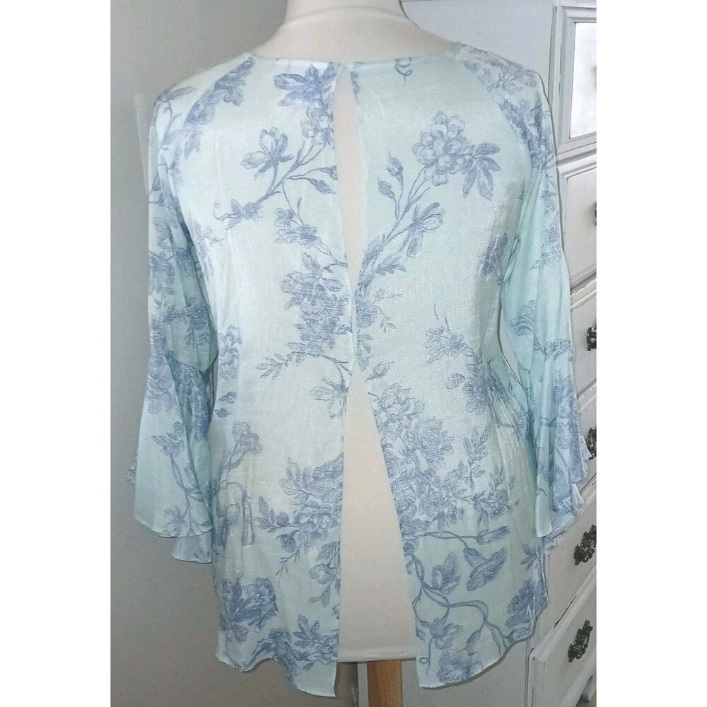LC LAUREN CONRAD Womens XXL Boho Floral Bell Slv Open Back Design Green Blue Top - Picture 4 of 12